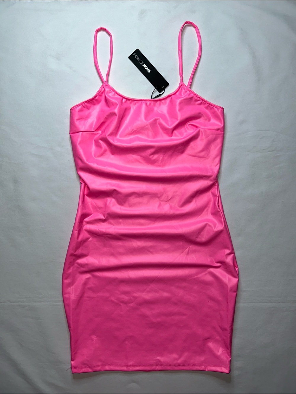 Fashion Nova NET M Endless Nocturnal Mini Dress Neon Pink Satin Bodycon Club